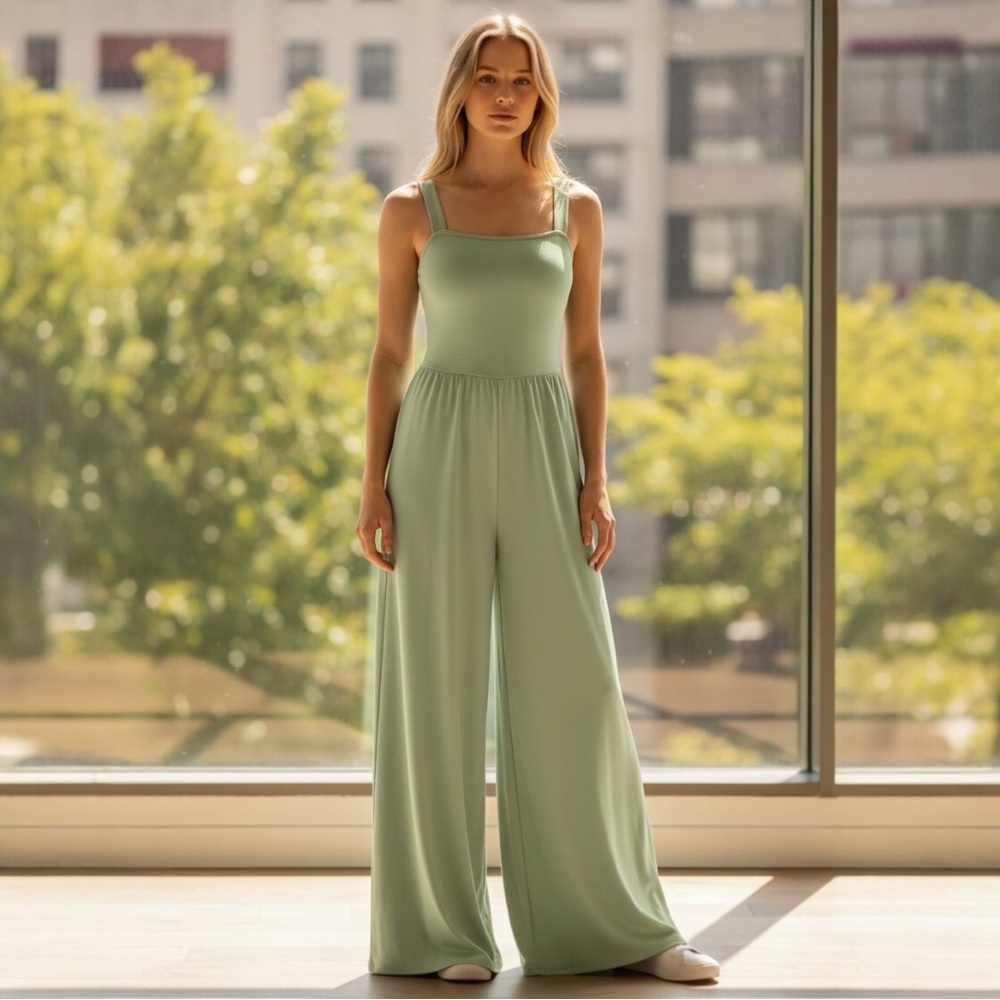 OQQ Mint Green Wide Leg Jumpsuit NWOT Size L - Picture 3 of 7